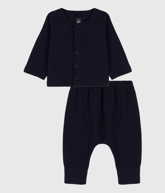 Babies' Organic Plain Tube Knit Clothing - 2-Piece Set SMOKING blue