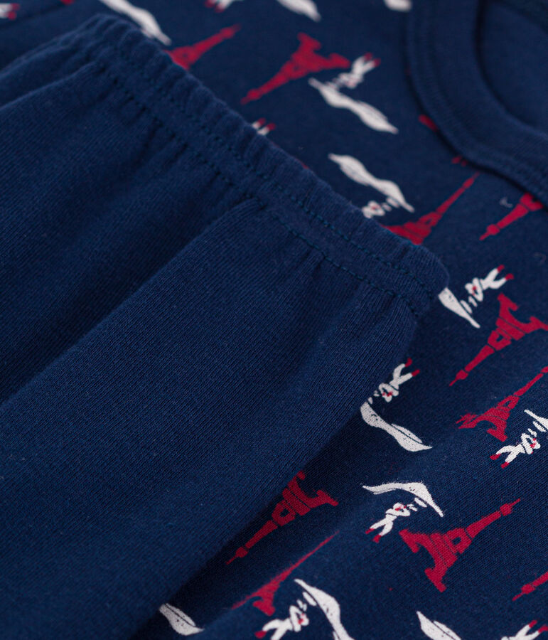 Children's unisex snug-fit cotton cropped pyjamas blue/multicolor