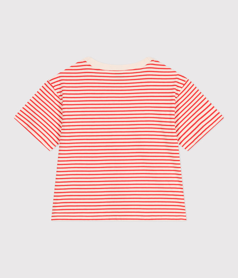 The Boxy stripy cotton T-Shirt for women Ecru/red