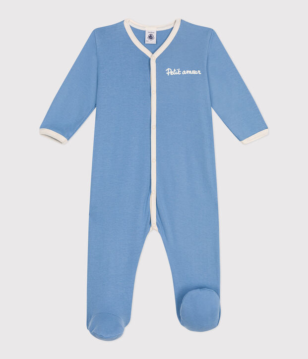Babies' plain cotton pyjamas blue
