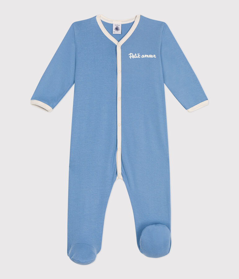 Babies' plain cotton pyjamas ALASKA blue