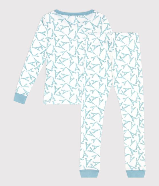 Children's very snug fitting Eiffel Tower print cotton pyjamas MARSHMALLOW /MIMI /MULTICO