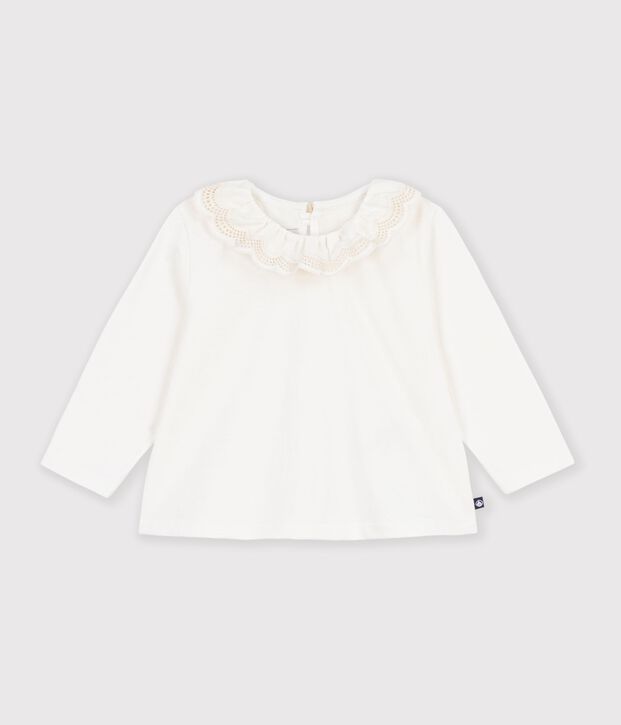 Babies' long-sleeved plain cotton T-Shirt white