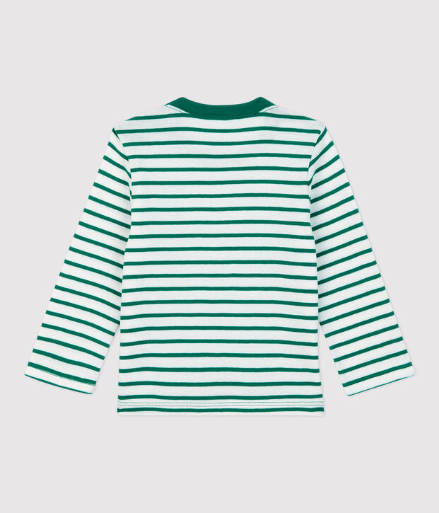 Babies' Striped Cotton T-Shirt white/green