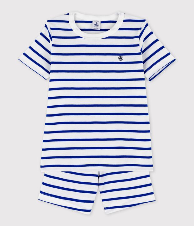 Boys' Stripy Cotton Short Pyjamas white/blue