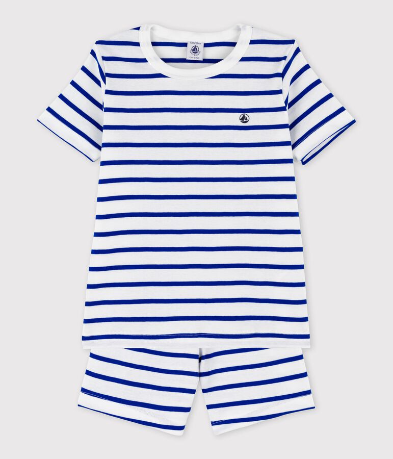 Boys' Stripy Cotton Short Pyjamas white/blue
