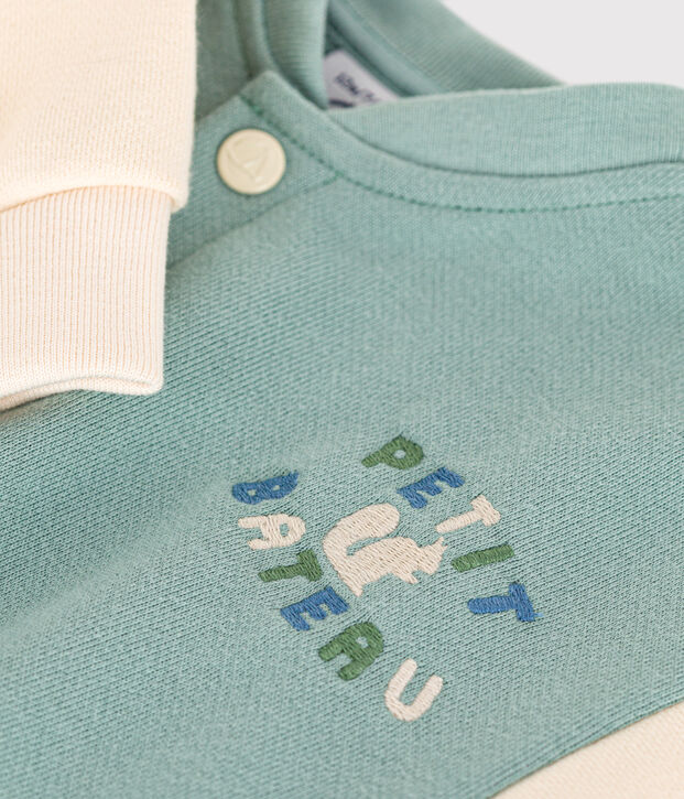 Babies' varsity-style fleece jacket green/ecru