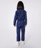 Children's long-sleeved floral cotton jumpsuit MEDIEVAL blue/MARSHMALLOW white