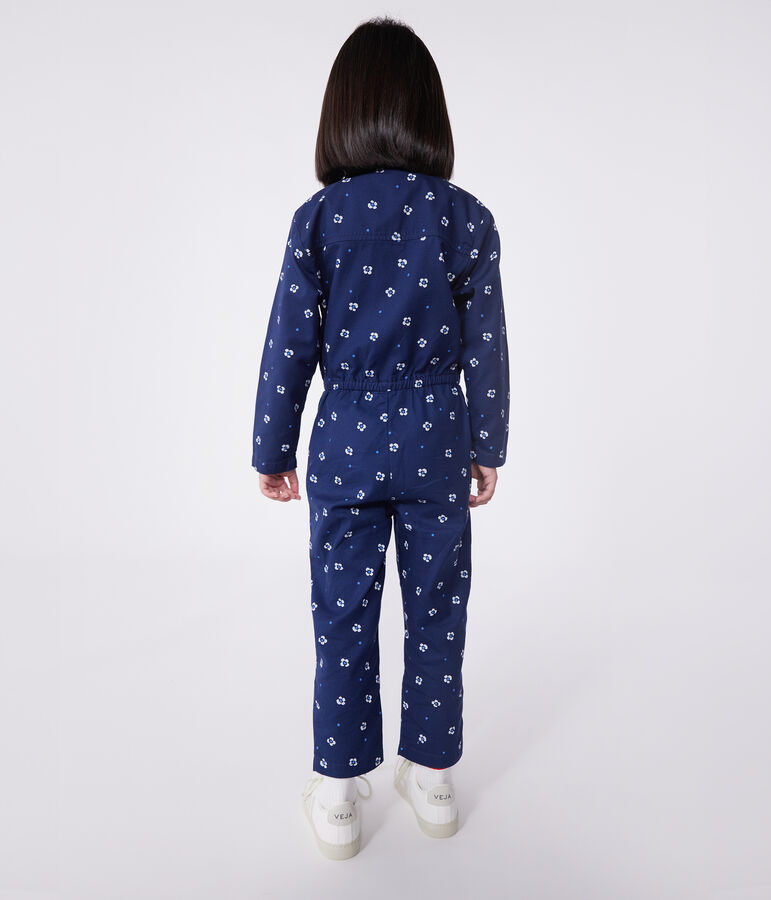 Children's long-sleeved floral cotton jumpsuit blue/white