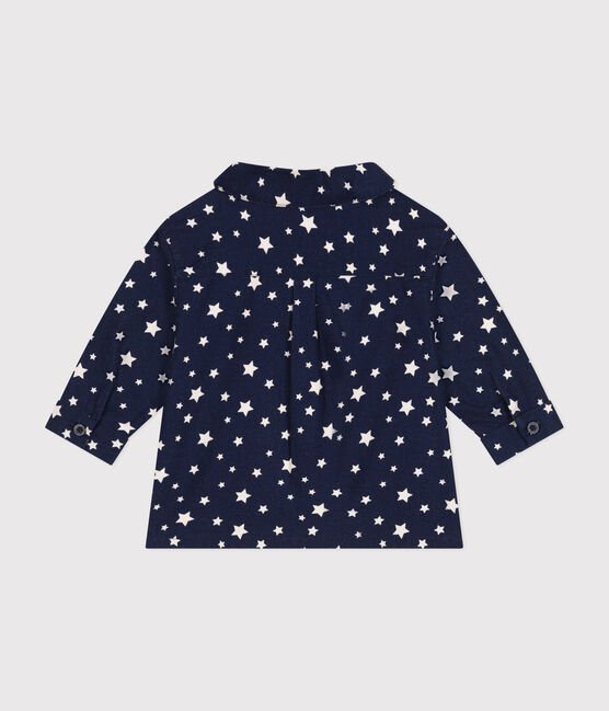 Babies' flannel shirt MEDIEVAL blue/MARSHMALLOW white