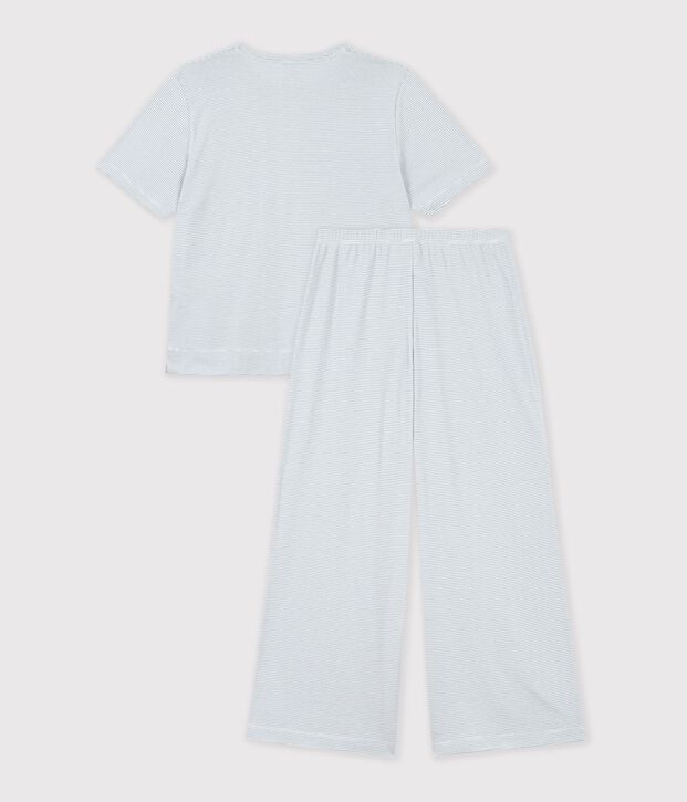 Women's wide-leg stripy cotton pyjamas grey/white