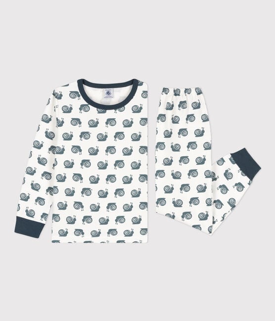 Children's snail patterned fleece pyjamas MARSHMALLOW white/DUCKY