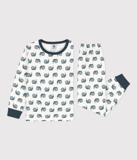 Children's snail patterned fleece pyjamas MARSHMALLOW white/DUCKY