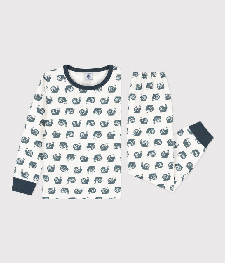 Children's snail patterned fleece pyjamas white/grey