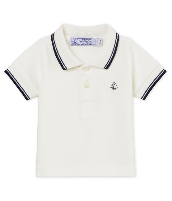 Baby boys' plain piqué polo shirt MARSHMALLOW white