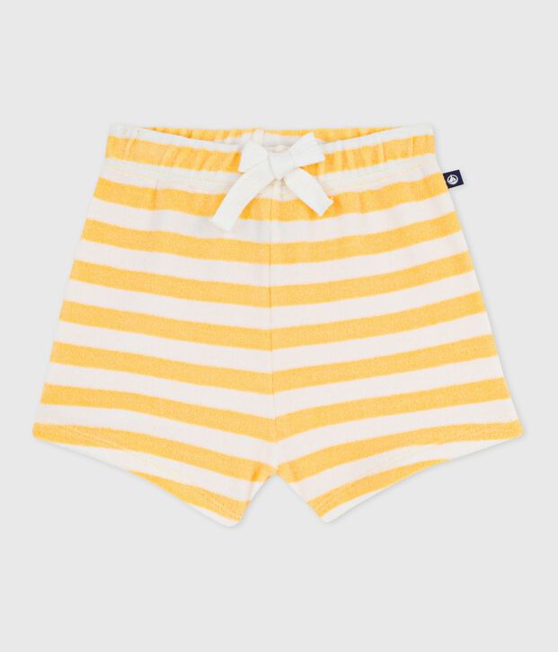 Babies' stripy terry shorts yellow/white