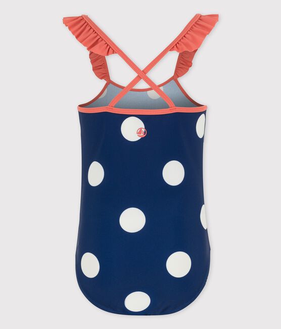 Girls' One-Piece Spotted Swimsuit MEDIEVAL blue/MARSHMALLOW white