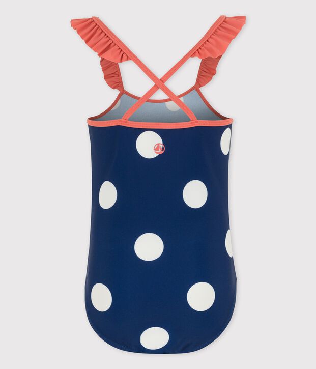Girls' One-Piece Spotted Swimsuit blue/white