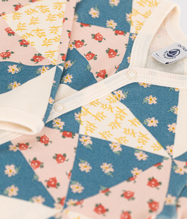 Babies' Footless Patchwork Cotton Pyjamas Ecru/multicolor