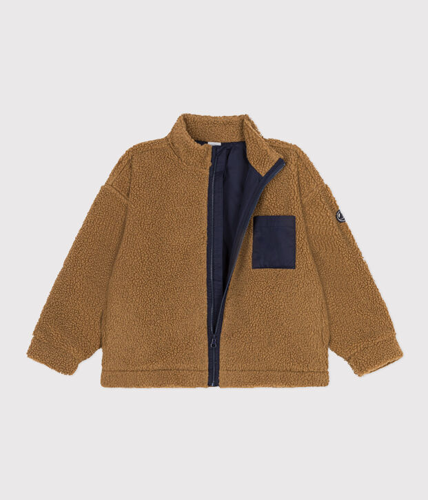 Children's unisex jacket in recycled sherpa brown