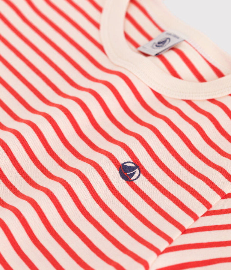 Children's short-sleeved stripy cotton T-shirt AVALANCHE red/SPICY