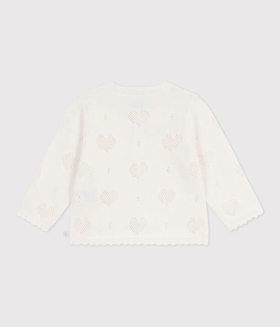 Babies' cotton cardigan with a heart pattern MARSHMALLOW white