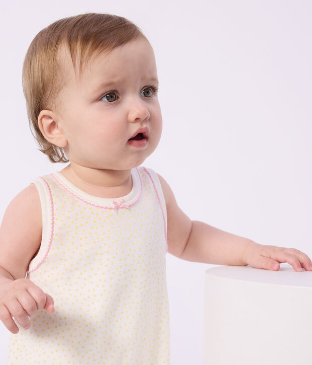 Babies' sleeveless short cotton jumpsuit yellow/yellow