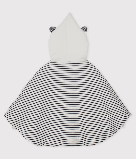 Babies' Stripy Organic Cotton Hooded Cape MARSHMALLOW white/SMOKING blue