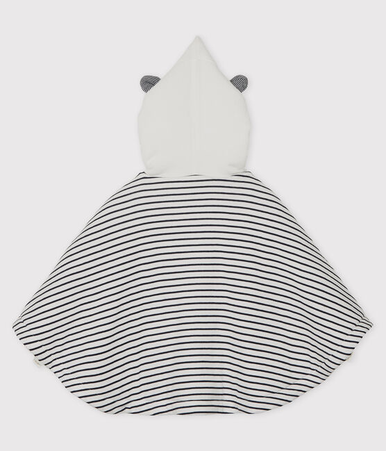 Babies' Striped Organic Cotton Cape With Hood SMOKING blue/MARSHMALLOW white