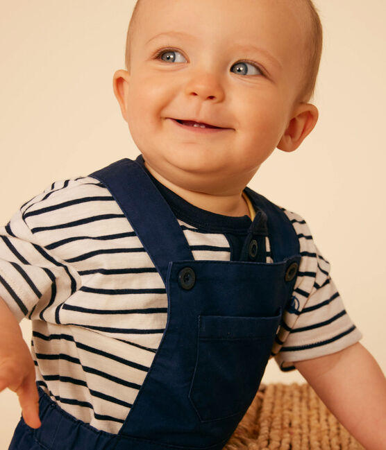 Babies' Short-Sleeved Slub Jersey T-Shirt AVALANCHE white/SMOKING blue