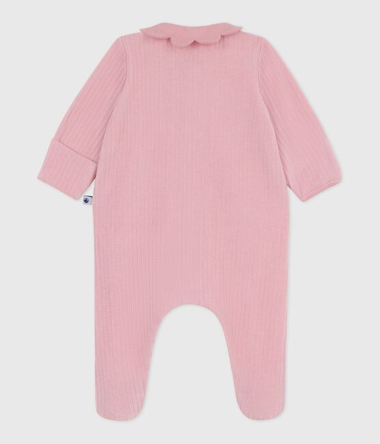 Babies' plain velour pyjama suit with a collar CHARME pink