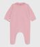Babies' plain velour pyjama suit with a collar CHARME pink