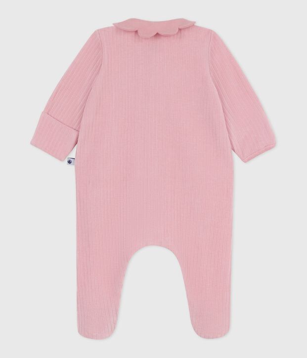 Babies' plain velour pyjama suit with a collar pink