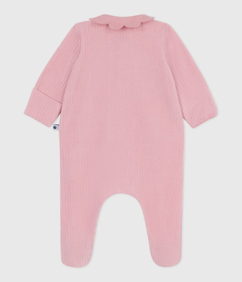 Babies' plain velour pyjama suit with a collar pink