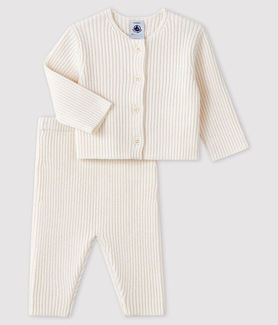 White ribbed knit baby's 2-piece outfit MARSHMALLOW white