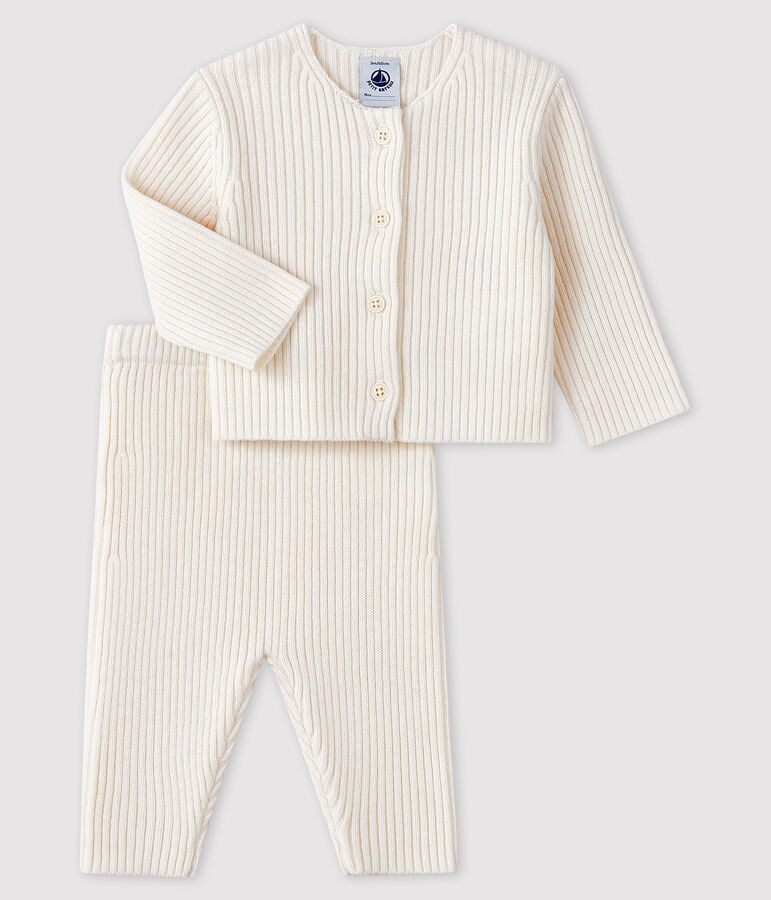 White ribbed knit baby's 2-piece outfit white