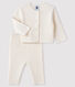 White ribbed knit baby's 2-piece outfit