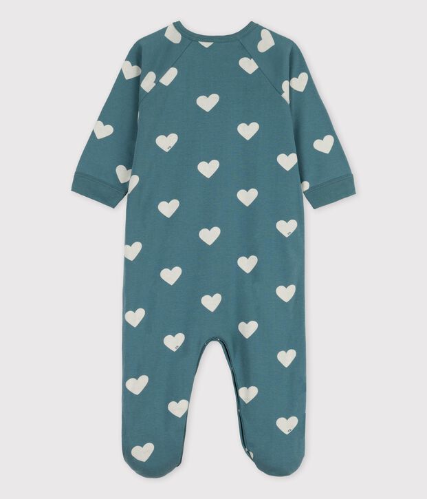 Babies' Heart Patterned Cotton Sleepsuit green/ecru
