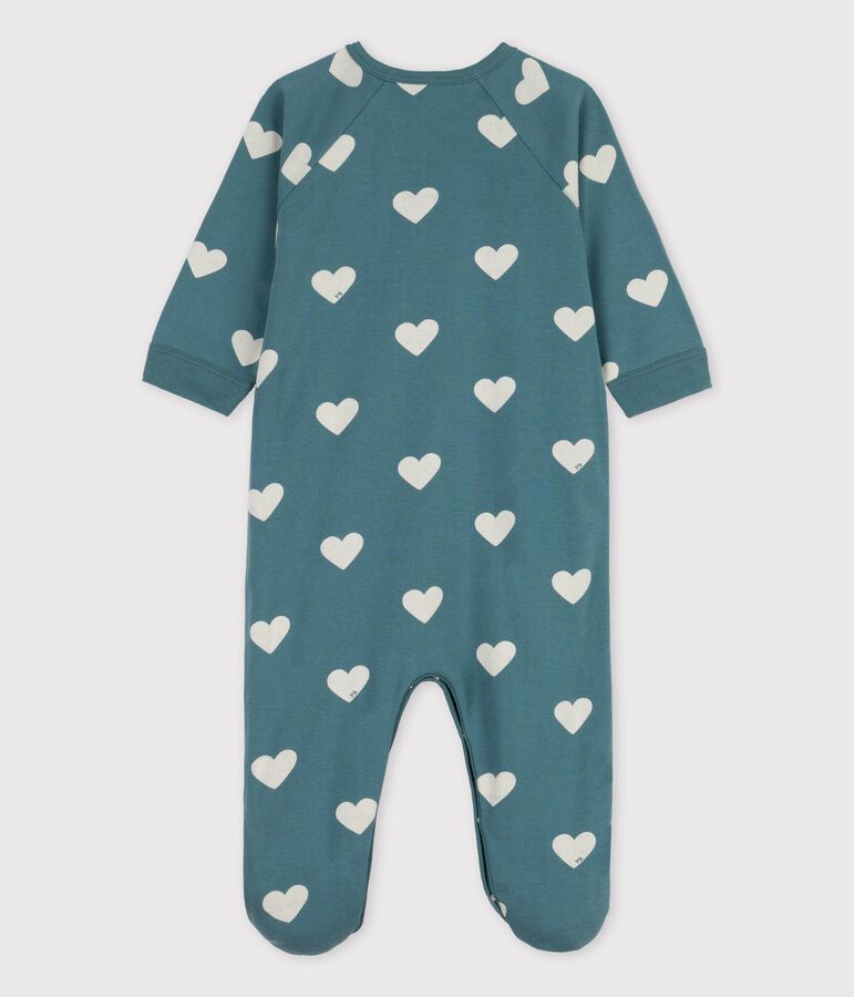 Babies' Heart Patterned Cotton Sleepsuit green/ecru