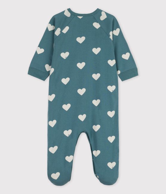 Babies' Heart Patterned Cotton Sleepsuit BRUT green/AVALANCHE white