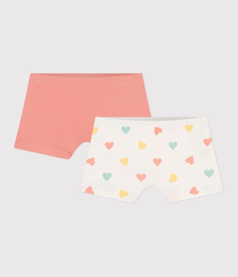 Children's long heart-print cotton shorties - 2-pack multicolor