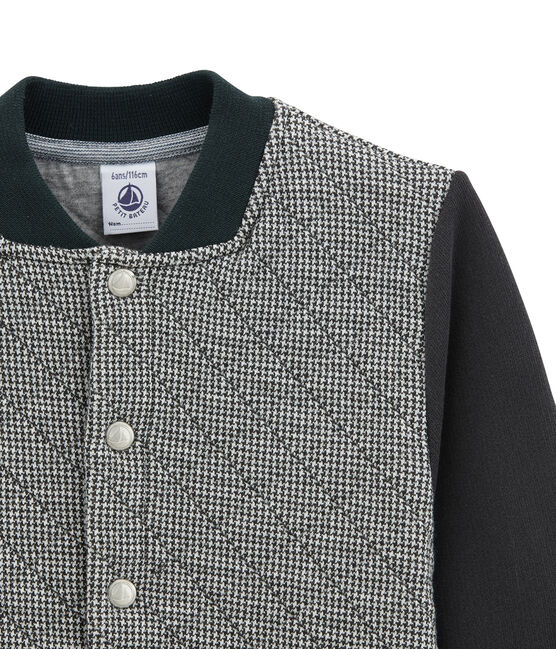 Boy's varsity jacket in double knit houndstooth CAPECOD grey/MARSHMALLOW white