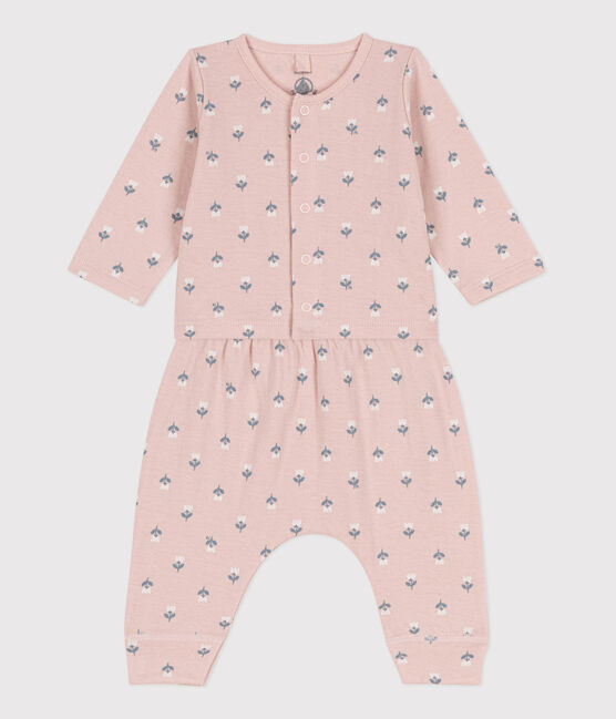 Babies' Tube Knit Patterned Set SALINE pink/MULTICO white