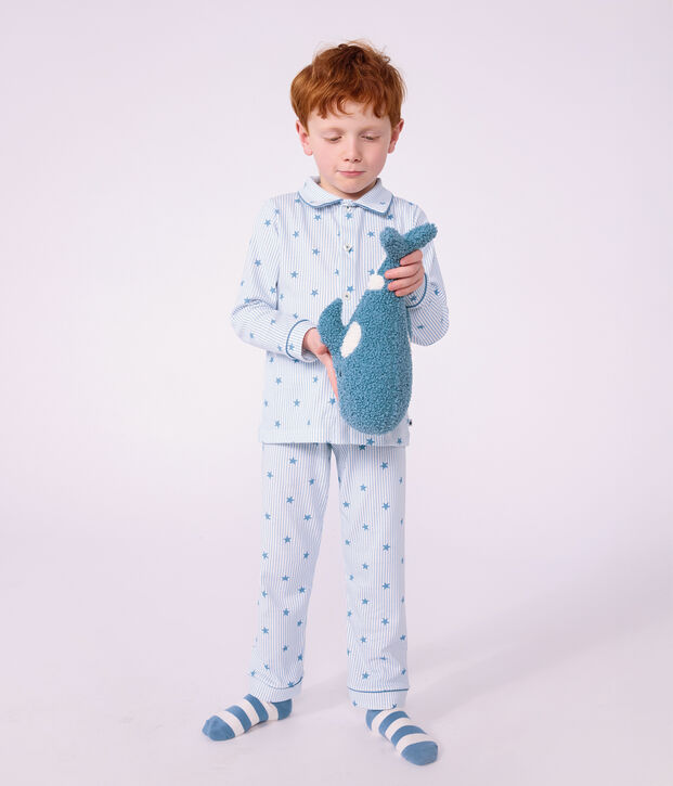 Children's buttoned star printed cotton pyjamas white/multicolor