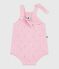 Babies' short openwork knit cotton playsuit pink