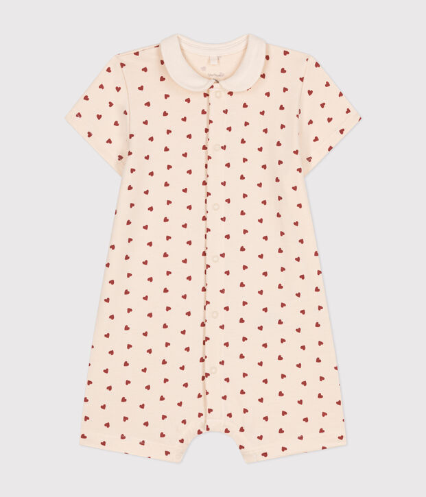 Babies' Lightweight Printed Fleece Playsuit Ecru/brown