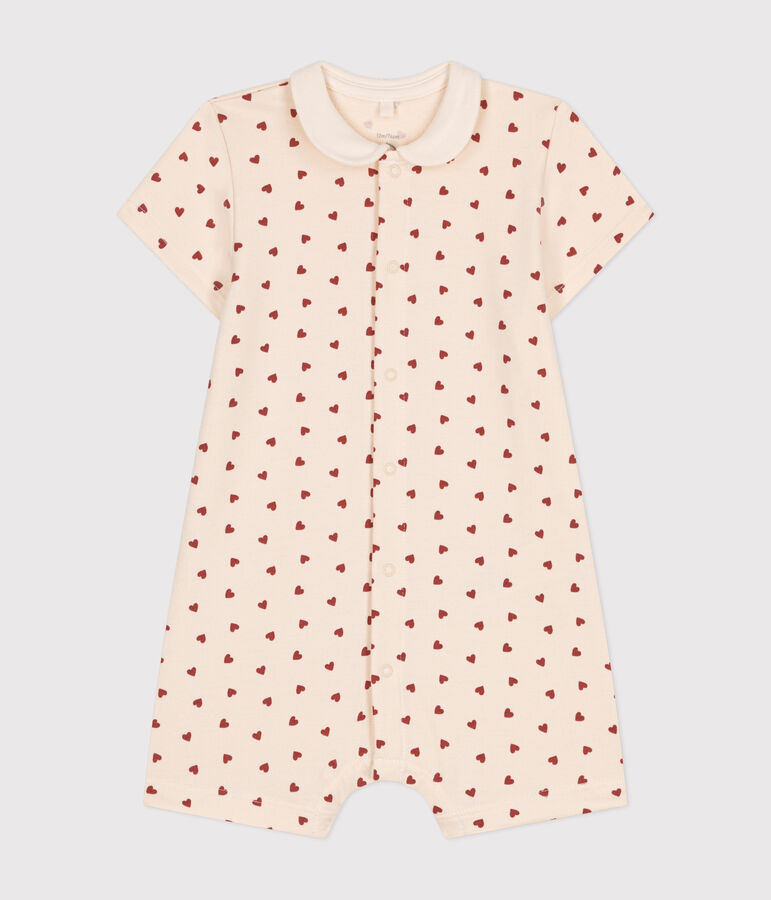 Babies' Lightweight Printed Fleece Playsuit Ecru/brown