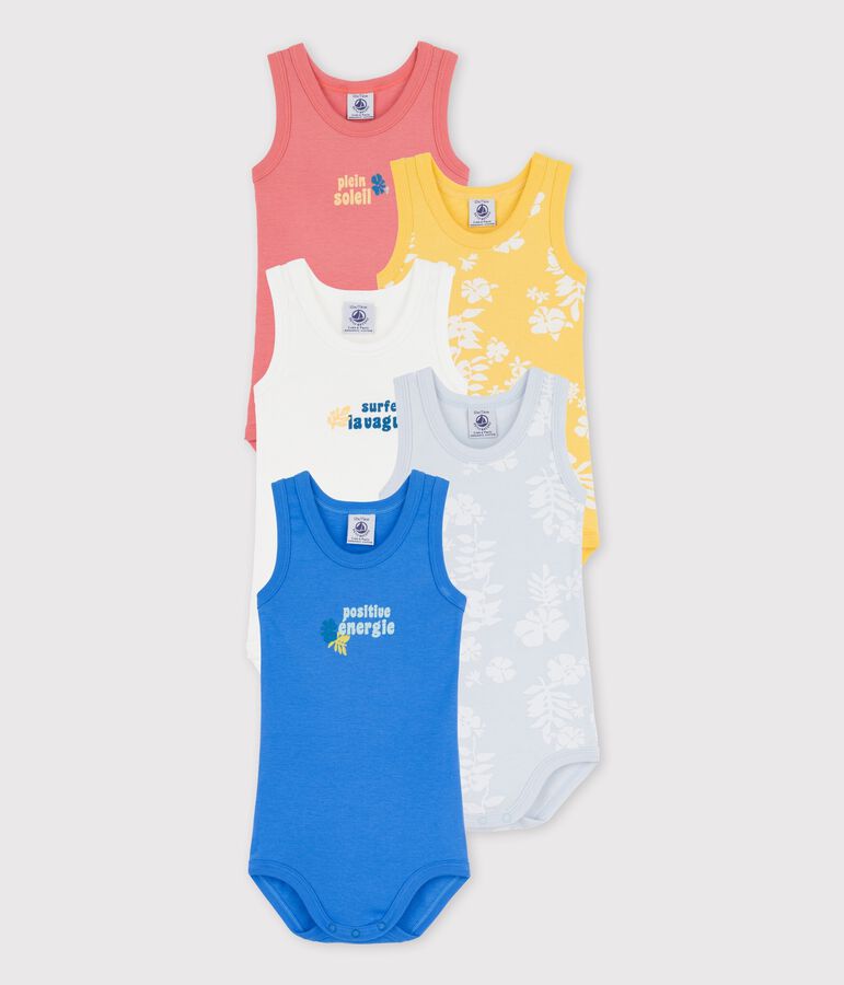 Sleeveless Hawaiian Print Cotton Bodysuits - 5-Pack multicolor