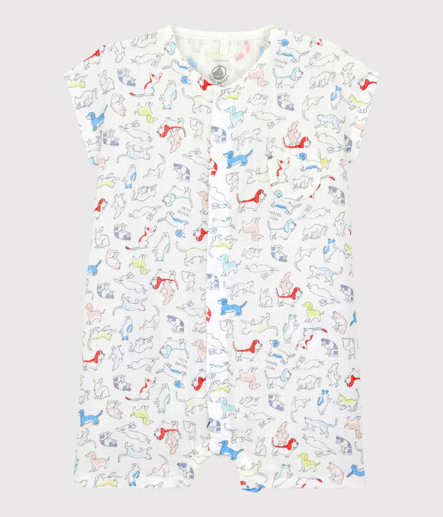 Babies' Colourful Puppies Organic Cotton Easy-Care Playsuit white/multicolor