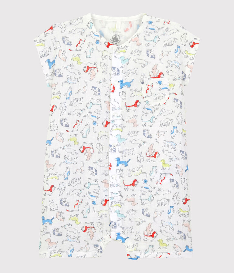 Babies' Colourful Puppies Organic Cotton Easy-Care Playsuit MARSHMALLOW white/MULTICO white